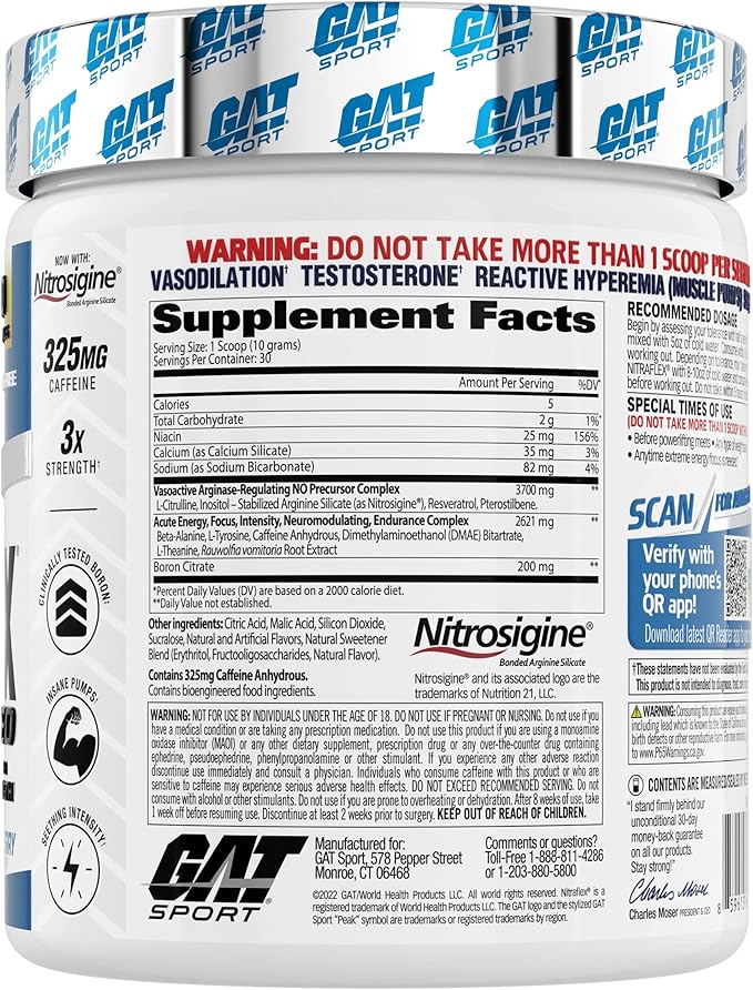 GAT SPORT Nitraflex Advanced Pre-Workout Powder, Increases Blood Flow, Boosts Strength and Energy, Improves Exercise Performance, (Blue Raspberry, 30 Servings)