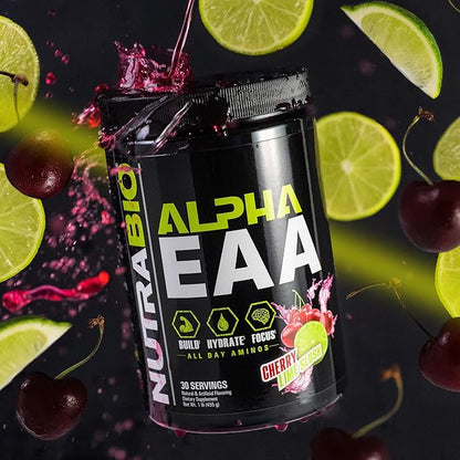 NutraBio Alpha EAA Hydration and Recovery Supplement - Full Spectrum EAA BCAA Matrix with Electrolytes, Nootropics, Coconut Water - Recovery, Energy, Focus, & Hydration Supplement (Cherry Lime Slush)