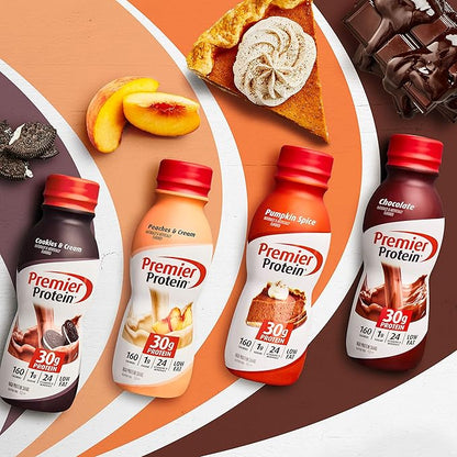 Premier Protein Shake 30g 1g Sugar 24 Vitamins Minerals Nutrients to Support Immune Health, Peaches & Cream, 11.5 Fl Oz (Pack of 12), Total 138 Fl Oz