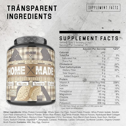 Axe & Sledge Supplements Home Made Whole-Foods-Based Meal Replacement Powder with Digestive Enzymes, Protein, Carbohydrates, and Fats, 25 servings (Peanut Butter Cookie)