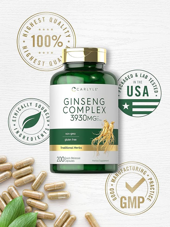 Carlyle Ginseng Complex Capsules | 200 Count | Non-GMO and Gluten Free Extract | Traditional Herbal Root Supplement