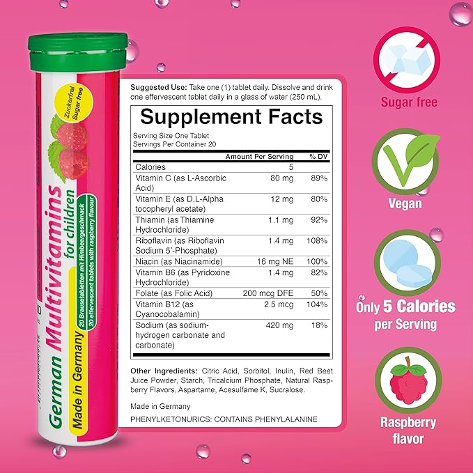 German Pink Power Package 240 Servings - Vegan, Zero Sugar - Drink Effervescent Tablets - Iron and Multivitamin - T&D Pharma - Made in Germany