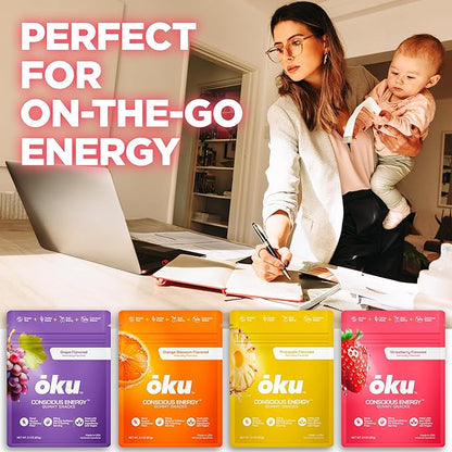 ōku Conscious Energy Gummy Snacks – Natural Caffeine from Green Tea & Yerba Mate, Vegan, Clean Ingredients, Gluten-Free, Focused Energy, Antioxidants & Fiber, Strawberry Pack of 12