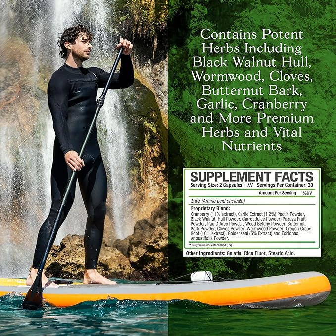 Intestinal Cleanse for Adults, Extra Strength Intestine Cleanser and Detox with Black Walnut Hull, Wormwood, and Echinacea, 60 Daily Cleanse Capsules