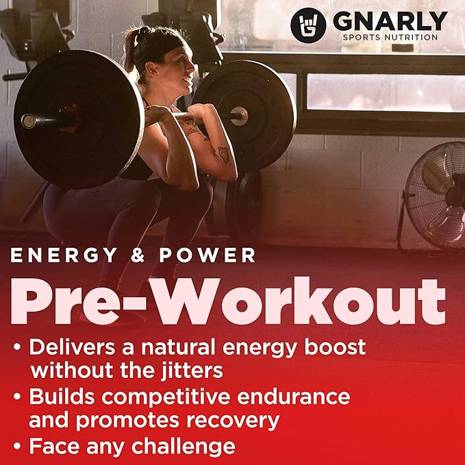 Gnarly Nutrition Natural Pre-Workout Powder - Caffeine Free Pre Workout, NSF Contents Certified, Endurance & Recovery, Sports Nutrition Wellness, -Strawberry Lemonade, 14.82oz