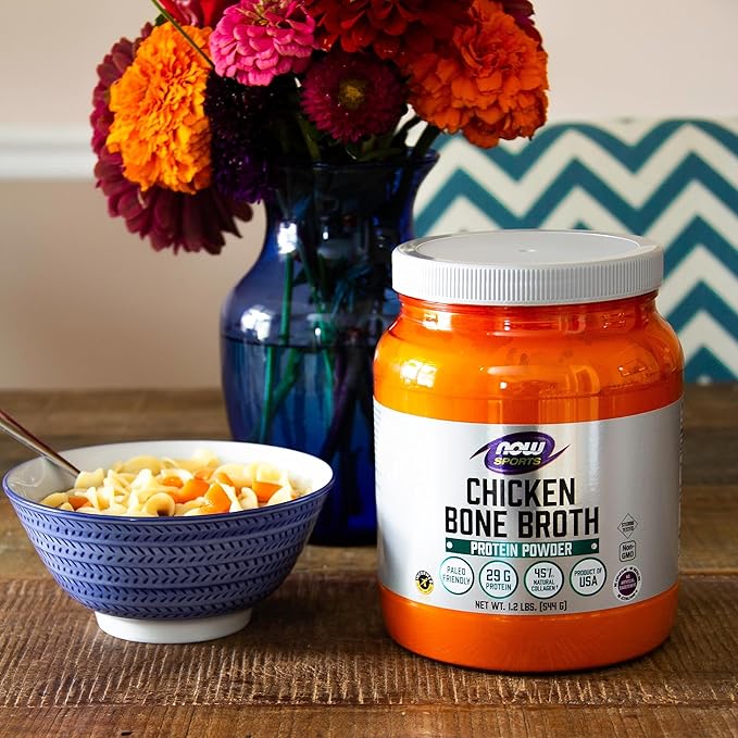 NOW Foods Sports Nutrition, Chicken Bone Broth Powder made with Premium-Quality Chicken Bone Extract, 1.2-Pound