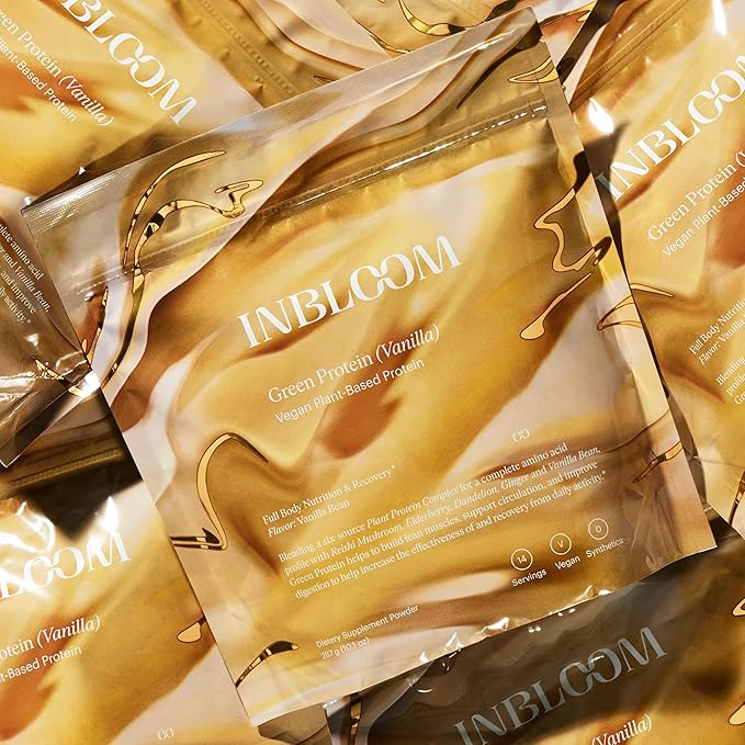 INBLOOM Plant Based Protein Powder - Green Protein with Six-Source Plant Protein Blend - Vanilla Bean Flavor - 14 servings