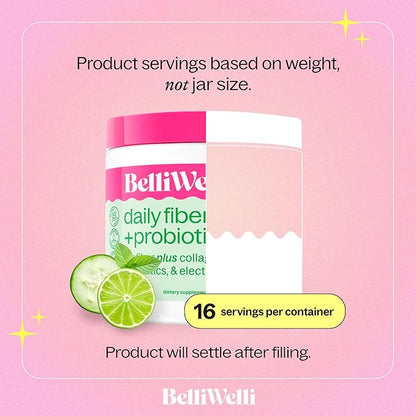 Daily Fiber Supplement with Added Collagen, Probiotics and Electrolytes | Supports Digestive Health and Regularity | Cucumber Lime Mint | 16 Servings