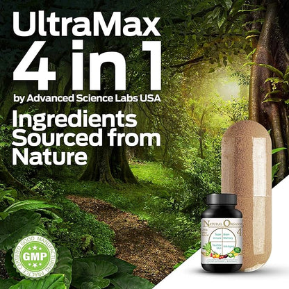 Ultra Max Natural Organic 4 in 1 Brain Supplements for Memory and Focus, Immune Support Anti-Aging Dietary Supplements