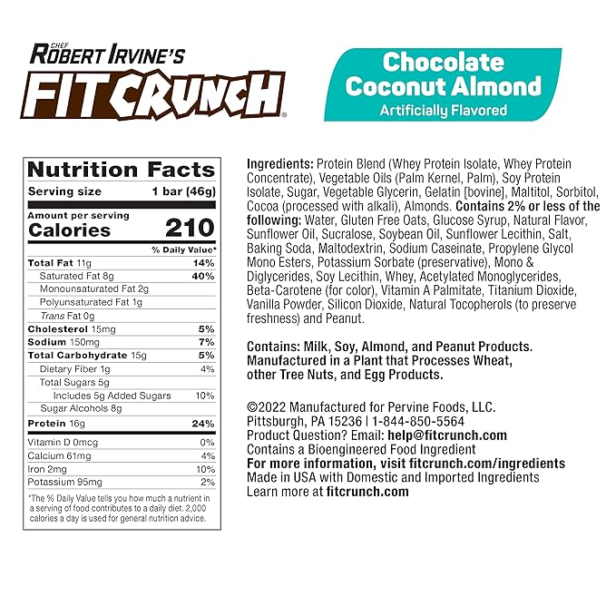 FITCRUNCH Snack Size Protein Bars, 6-Layer Baked Bar, 5g of Sugar & Soft Cake Core (9 Bars, Chocolate Coconut Almond)