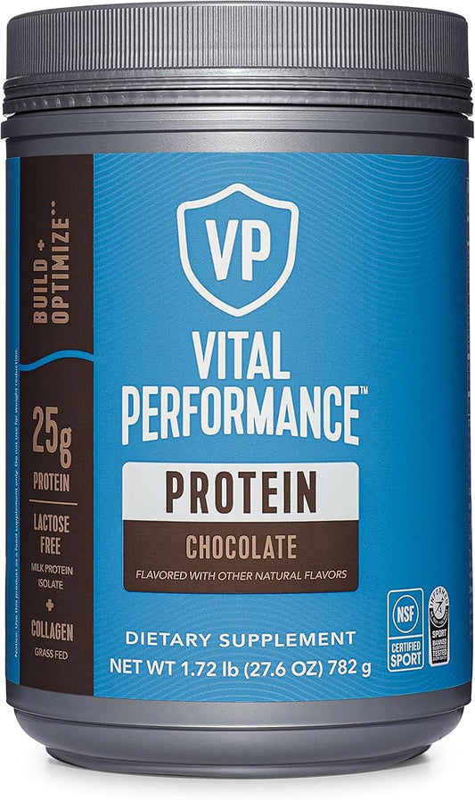 Vital Proteins Performance Powder, 25g Lactose-Free Milk Protein Isolate Powder, NSF for Sport Certified, 10g Grass-Fed Collagen Peptides, 8g EAAs, 5g BCAAs, Gluten-Free - Chocolate, 1.72lb