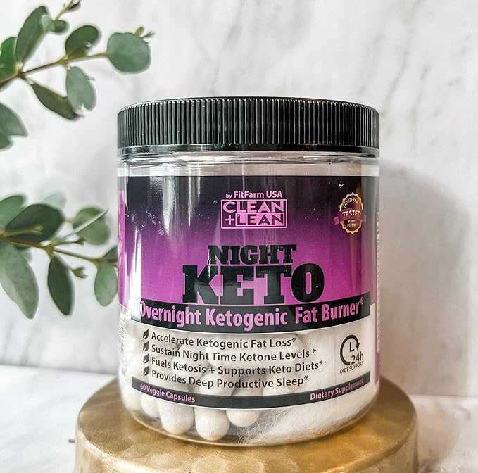 CLEAN+LEAN NIGHT KETO: First Ever Overnight Ketogenic Fat Burner & Sleep Aid | BHB Ketones + MCT Oil Extract + Vitamins & Minerals | 24 HR Diet Sleep Great Lose Weight | All Natural & GF | 60 Caps
