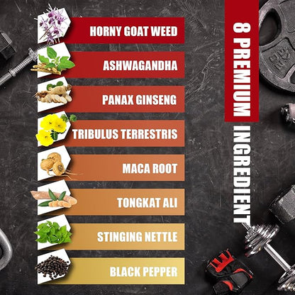 BMVINVOL Horny Goat Weed Capsules with Tribulus, Ginseng, Ashwagandha, Maca, Tongkat Ali, Nettle, Black Pepper - 60 Count