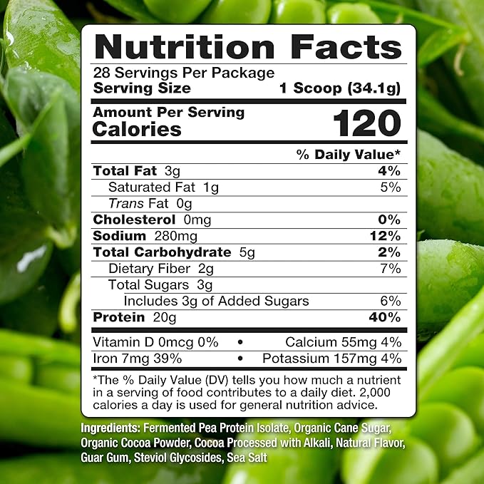 Pea Protein Powder, Chocolate Vegan Protein Powder, 100% Plant Based Protein Powder, No Artificial Sweeteners, Non GMO, Gluten Free & Soy Free, 2.11 LB Protein Powder