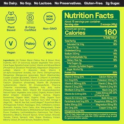 Happy Viking Greeña Colada Plant Protein Powder, Created by Venus Williams, 20G Protein, Low Carb, Keto, Vegan, Gluten-Free, Non-GMO, Superfoods, Complete Meal Replacement, 1 Canister (24 oz.)