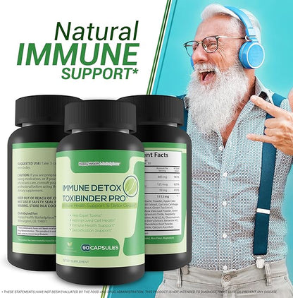 Immune Detox Toxibinder Pro - Detox & Immune Support Supplement - Help Expel Toxins - Natural Detox Cleanse - Psyllium, Vitamin C, Ginger, Zinc, Dandelion Root - Full Body Detox Immune Boost Support