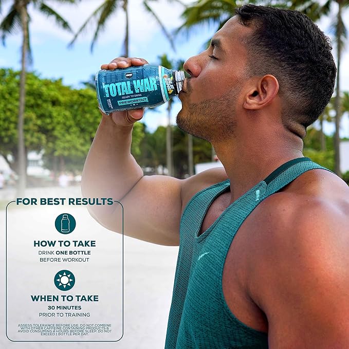 REDCON1 Total War Ready to Drink Preworkout, Baja Bomb - 350mg of Fast Acting RTD Caffeine - Beta Alanine + Citrulline Malate for Increased Pump (12 Workout Drinks)