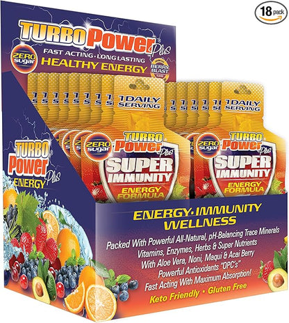 Turbo Power Plus Immune Support 1 Oz. Energy Formula: 17 Powerful Antioxidants, 47 Vitamins, Enzymes, Vitamin D3, Vitamin A, Vitamin C, Zinc, and All-Natural pH-Balancing Trace Minerals