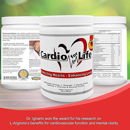 Cardio for Life - L-Arginine Powder 16oz. - Natural Nitric Oxide Supplement - Peach