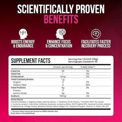 ONESHOT Pre Workout Powder for Men and Women - BCAAS Amino Acids Supplement Powder, 200mg Caffeine Powder, Beta Alanine Powder, Citrulline Malate Preworkout Powder - Fruit Punch - 30 Servings