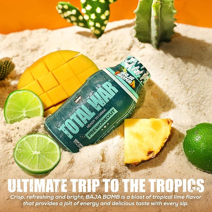 REDCON1 Total War Ready to Drink Preworkout, Baja Bomb - 350mg of Fast Acting RTD Caffeine - Beta Alanine + Citrulline Malate for Increased Pump (12 Workout Drinks)