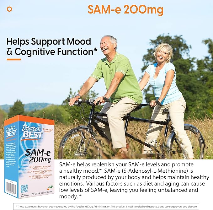 Doctor's Best SAM-e Mood & Joint Support & Liver Health (Pharmaceutical Grade/Non-GMO/Gluten Free/Vegetarian), Tablet, 60 Count (Pack of 1)