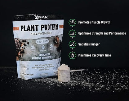 Snap Supplements Organic Plant Based Vegan Protein Powder Nitric Oxide Boosting Protein Powder, BCAA Amino Acid for Muscle Growth, Performance & Recovery - 30 Servings (Chocolate)