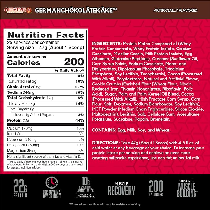 BSN Syntha-6 Whey Protein Powder, Cold Stone Creamery- Germanchökolätekäke Flavor, Micellar Casein, Milk Protein Isolate Powder, 25 Servings