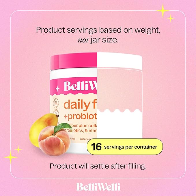 Daily Fiber Supplement Powder with Collagen, Probiotics & Electrolytes | Supports Digestive Health, Gut Balance & Debloating | Peach Mango | 16 Servings