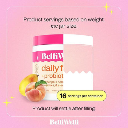 Daily Fiber Supplement Powder with Collagen, Probiotics & Electrolytes | Supports Digestive Health, Gut Balance & Debloating | Peach Mango | 16 Servings