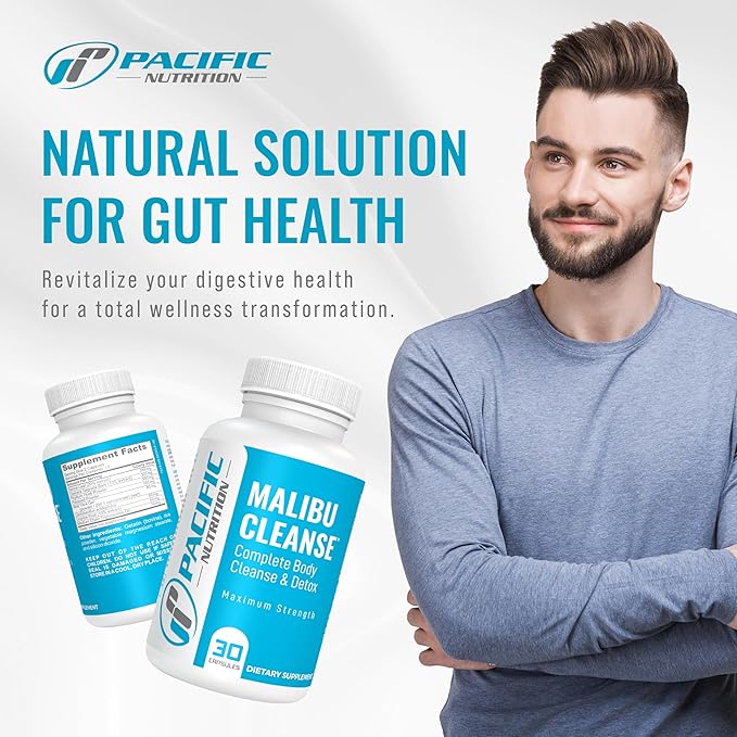 Full Body Detox - Malibu Cleanse Complete Body & Intestinal Cleanse with Senna Leaf, Cascara Sagrada Bark & Aloe Vera - Natural Detox for Men’s & Women’s Health, 30 Capsules