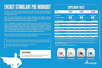 Metabolic Nutrition - ESP - Stimulating Pre Workout, Pre Intra Workout Supplement, Energy and Endurance Stimulating, Natural & Safe, High Energy, Mental Focus, Green Apple, 300 Grams (90 Servings)
