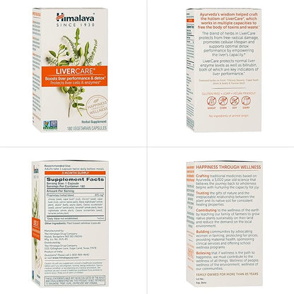 Himalaya LiverCare Herbal Supplement, Liver Cleanse Formula, Liver Support, Bile Production, Eliminates Waste, Vegan, Non-GMO, Herbal Blend Formula, 375 mg, 180 Capsules, 2 Pack, 180 Day Supply