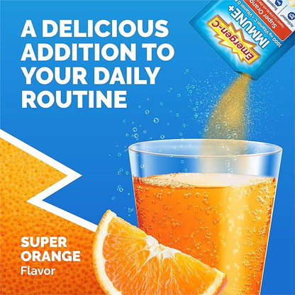 Emergen-C Immune+ Triple Action Immune Support Powder, BetaVia (R), 1000mg Vitamin C, B Vitamins, Vitamin D and Antioxidants, Super Orange – 50 Count