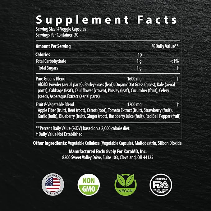 KaraMD Pure Nature | Greens, Fruits & Vegetables Whole Food Supplement | Vitamins, Fiber & Antioxidants | Support Energy & Digestion | Non-GMO, Gluten Free & Vegan Friendly | 3 Pack