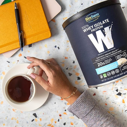 Biochem Whey Protein Isolate Powder - Vanilla Flavor, 20 Grams per Serving, Sourced from Grass Fed Cows, Non-GMO, Vegetarian, No Artificial Flavors or Sweeteners - Supports Muscle Mass & Performance