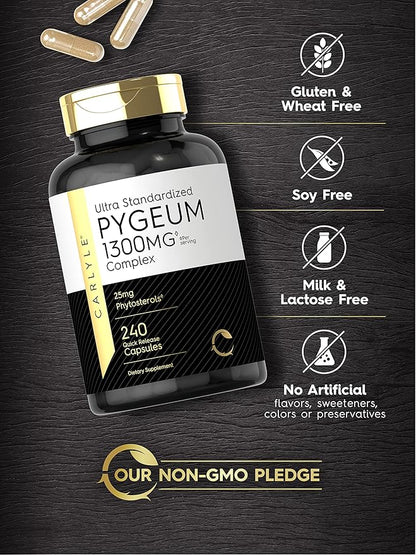 Carlyle Pygeum Supplement 1300mg | 240 Capsules | Non-GMO, Gluten Free | Africanum Bark Extract Supplement