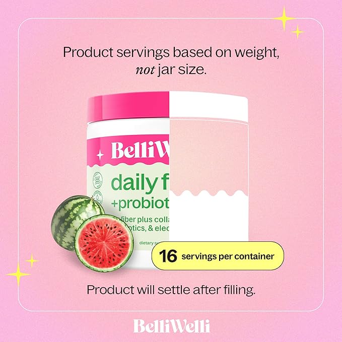 Daily Fiber Supplement Powder with Collagen, Probiotics & Electrolytes | Supports Digestive Health, Gut Balance & Debloating | Watermelon | 16 Servings