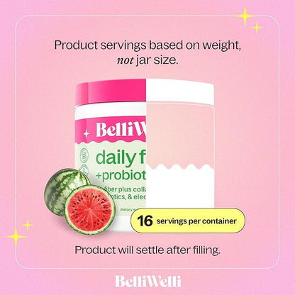 Daily Fiber Supplement Powder with Collagen, Probiotics & Electrolytes | Supports Digestive Health, Gut Balance & Debloating | Watermelon | 16 Servings
