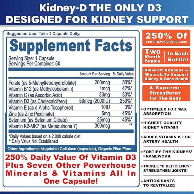 Kidney Restore & Kidney-D 2-Pack Capsules for Kidney Support with Optimized Vitamin D Antioxidants, Kidney Probiotics, Sodium Bicarbonate for Kidney Cleansing