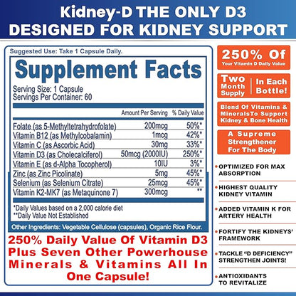 Kidney Restore & Kidney-D 2-Pack Capsules for Kidney Support with Optimized Vitamin D Antioxidants, Kidney Probiotics, Sodium Bicarbonate for Kidney Cleansing