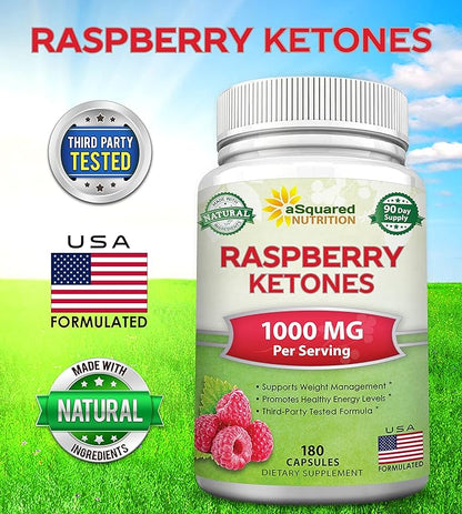aSquared Nutrition Natural Raspberry Ketones 1000mg-180 Capsules-Weight Loss Supplement, Max Strength Plus Appetite Suppressant Diet Pills, Premium Lean Health Powder to Boost Pure Energy & Metabolism