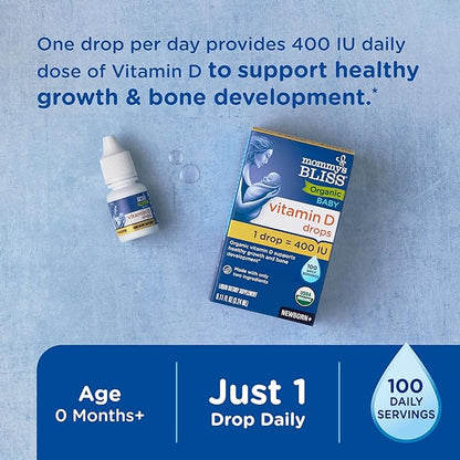 Mommy's Bliss Organic Baby Vitamin D Drops | Promotes Healthy Growth and Bone Development | Age Newborn+ | 0.11 Fl Oz (100 Servings) | Pack of 2