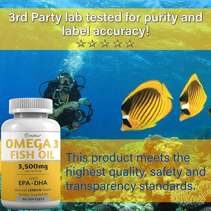 Omega 3 Fatty Acid Supplements. Burpless Fish Oil 3000mg High EPA DHA for Women & Men. Odorless, No Burp, Mercury Free Omega 3 Capsules.