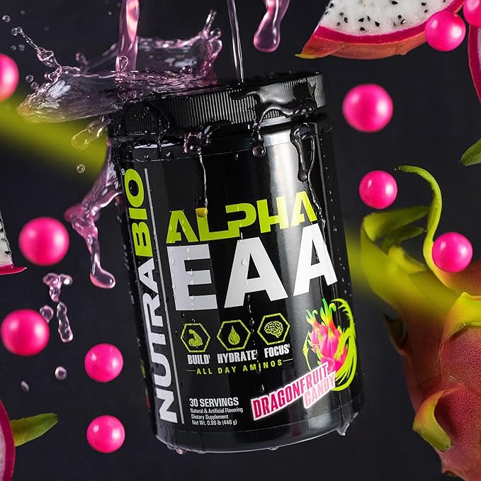 NutraBio Alpha EAA - All-Day Aminos - Recovery, Energy, Focus, and Hydration Supplement - Full Spectrum EAA BCAA Matrix, Electrolytes, Nootropics, Coconut Water - 30 Servings - Dragon Fruit