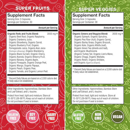 Júce Original Formula - Organic Super Fruit & Veggies Supplement - Gluten/Gelatin Free, Soy Free & Vegan- Reds & Greens Superfood Capsules- 23 Fruits & 16 Vegetables (180 Count)
