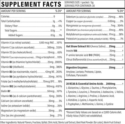 Vegan Superfood Daily Keto MultiVitamin for Men and Women BCAA BCCA Amino Acid Powder Packets Orange Mix Won't Upset Your Stomach Powdered Digestive Enzymes Vitamin B Natural Flavoring Energy Complex