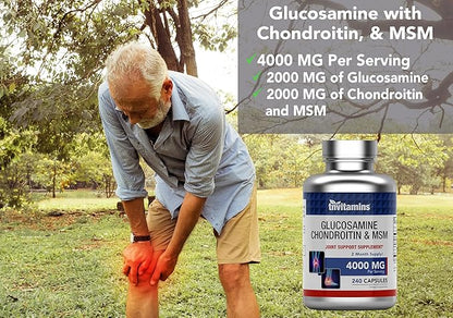 Glucosamine, Chondroitin, & MSM (4000 MG - 240 Capsules) for Men & Women | Joint Support Supplement Complex* | More Than Triple Strength! | Non-GMO | Produced in The USA