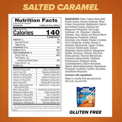 Pure Protein Salted Caramel Shake, Ready to Drink and Keto-Friendly, Vitamins A, C, D, and E Plus Zinc to Support Immune Health, 11 Oz, 12 Count