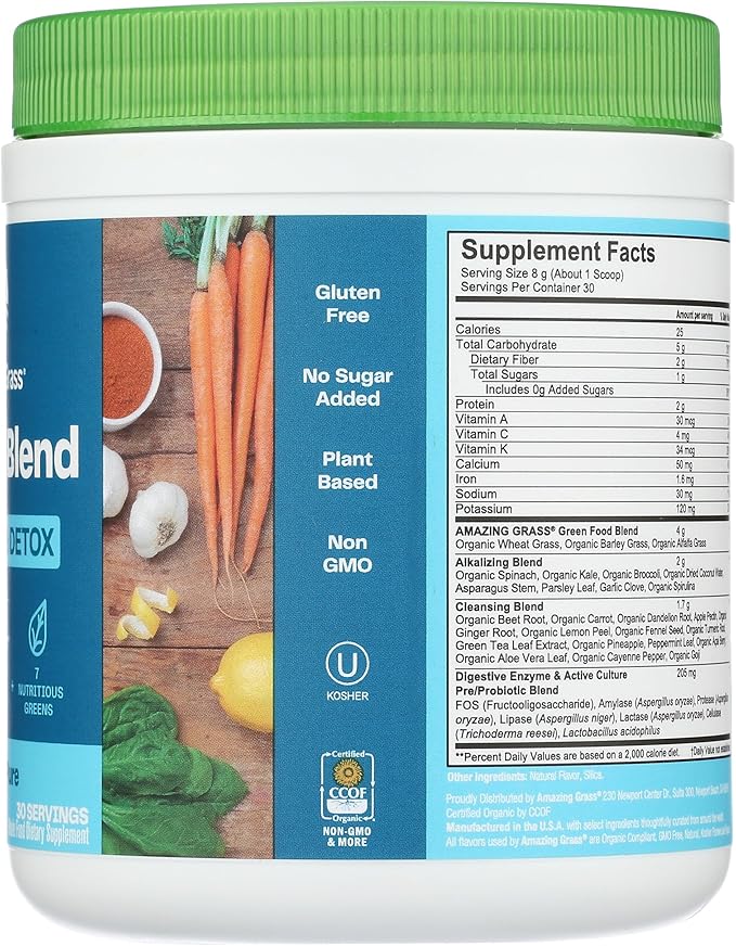 Amazing Grass Greens Superfood Alkalize & Detox: Greens Powder with Beet Root Powder, Digestive Enzymes, Prebiotics & Probiotics, 30 Servings (Packaging May Vary)